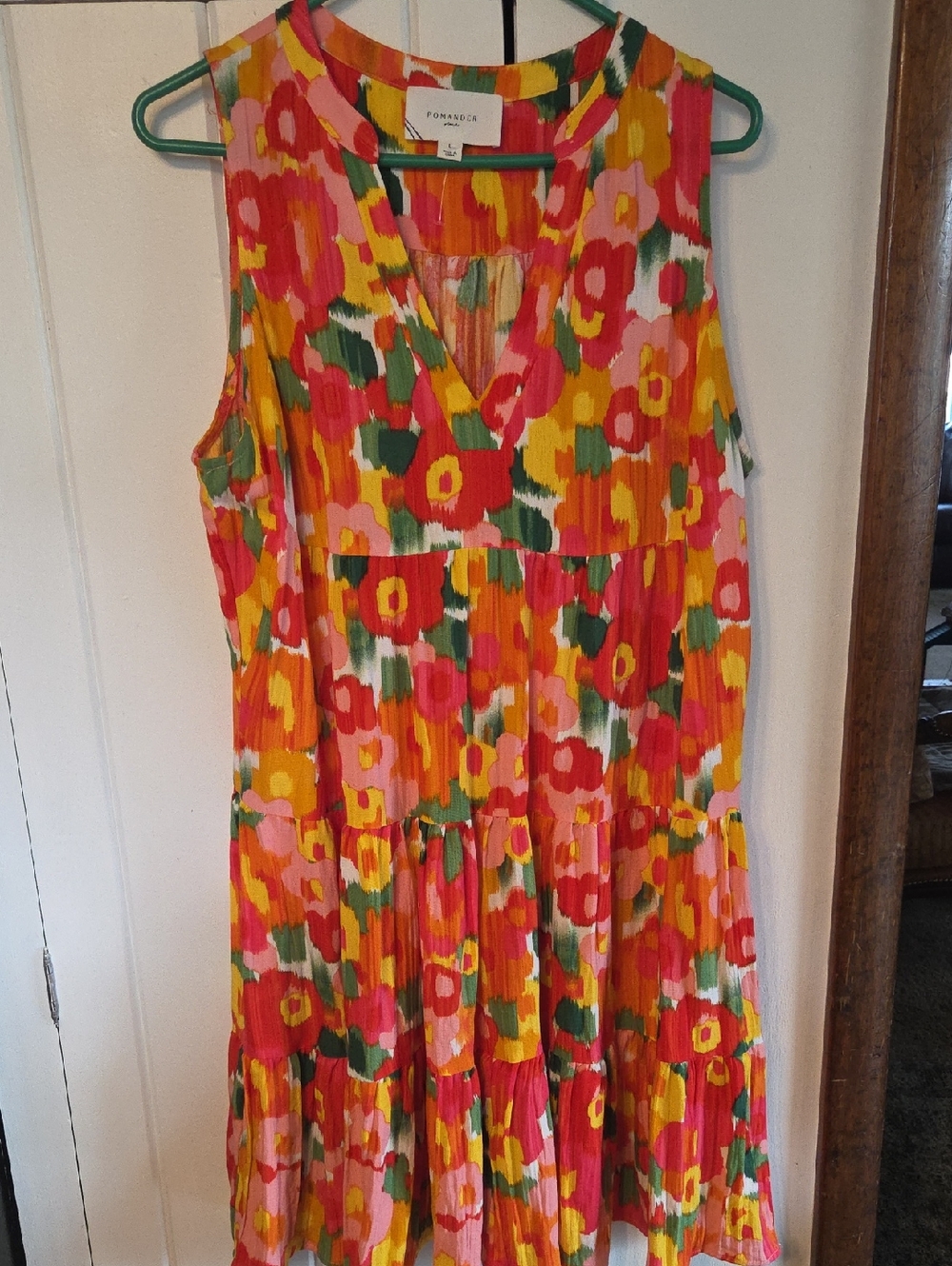 Pomander Place Multicolor Floral Print Dress with Orange and Pink Accents